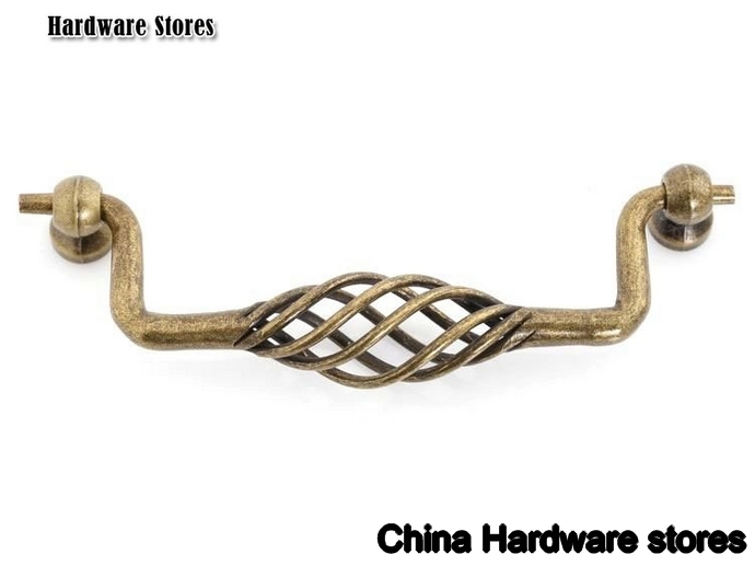 10Pcs/Lot Antique Brass Birdcage Classical Furniture Cabinet Drawer Pull Handle ( C:C:128MM H:40MM )