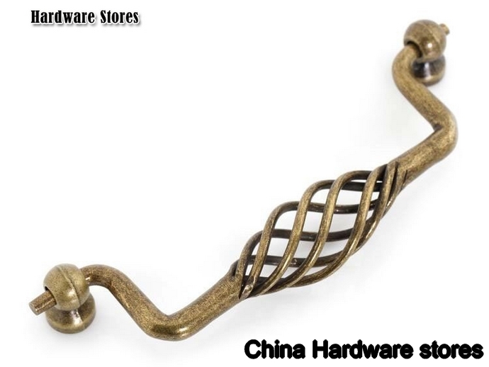 10Pcs/Lot Antique Brass Birdcage Classical Furniture Cabinet Drawer Pull Handle ( C:C:128MM H:40MM )