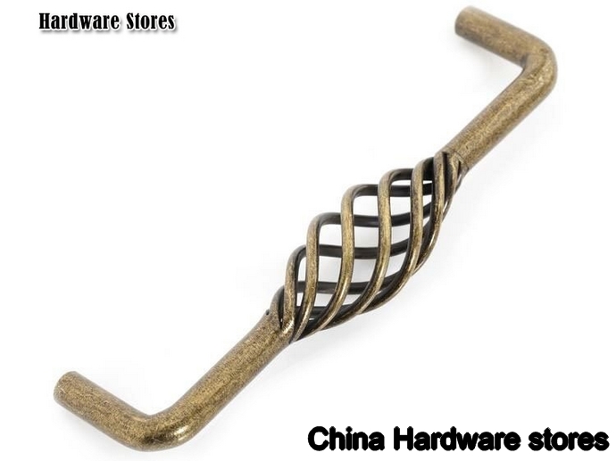 Antique Brass Birdcage Cabinet Drawer Pull Handle And Knob European Classical style( C:C:128MM H:42MM )