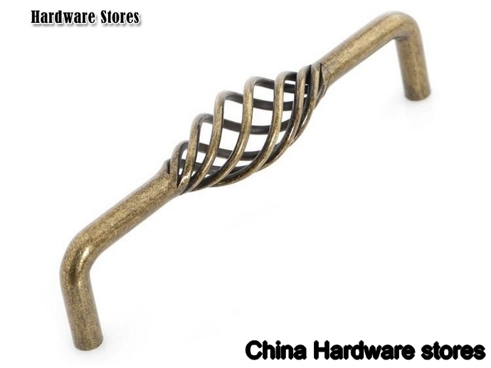 Antique Brass Birdcage Cabinet Drawer Pull Handle And Knob European Classical style( C:C:128MM H:42MM )