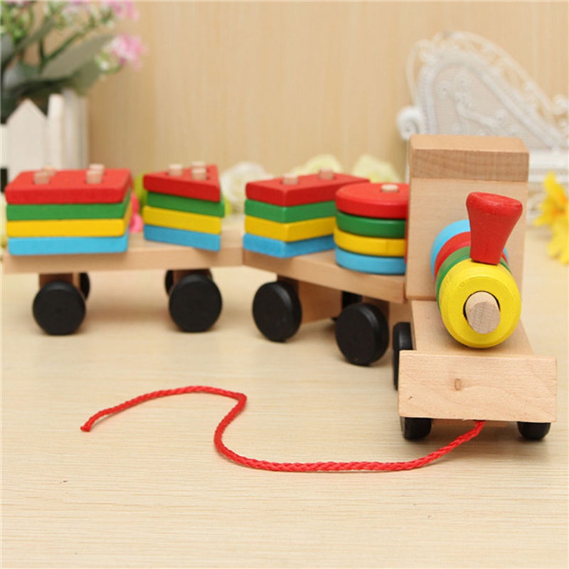 beautiful design kid baby wooden solid wood stacking train toddler block toy gift suitable for fun