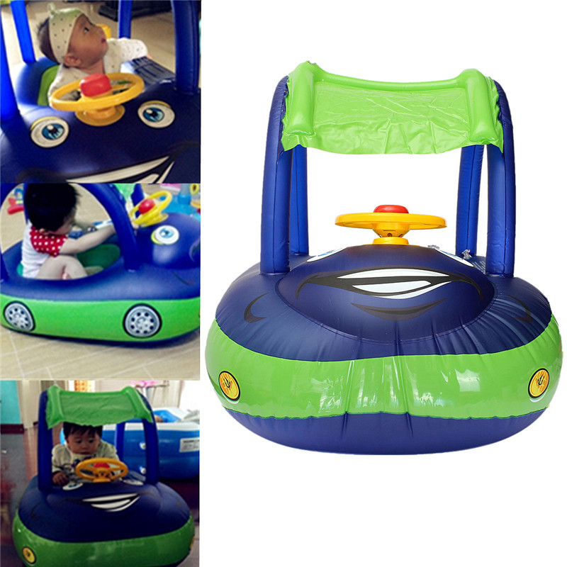 brand new and hign quality inflatable baby float seat boat tube ring car sun shade water swim swimming pool portable blue