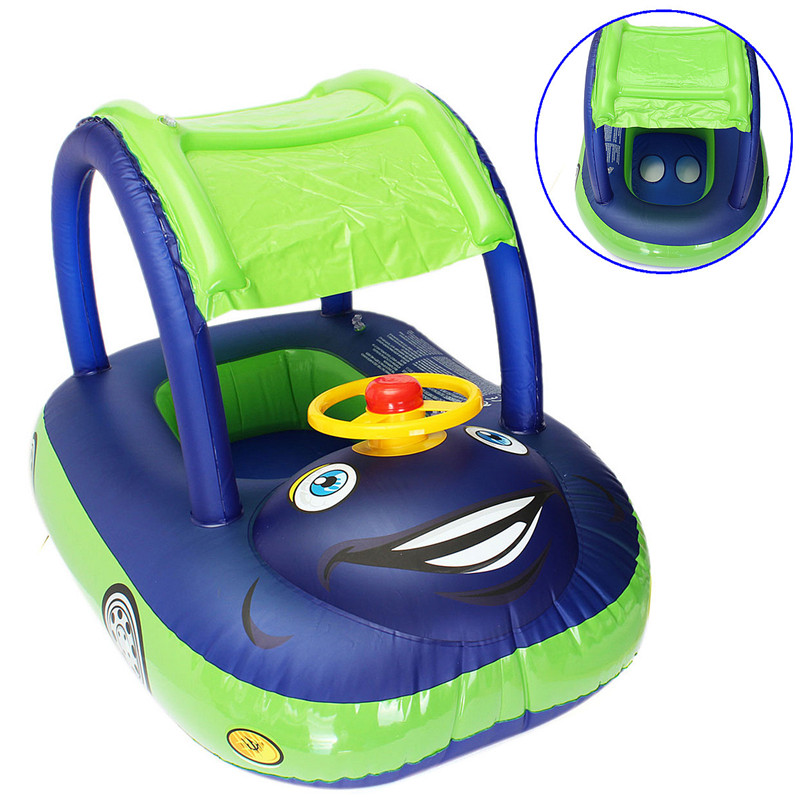 brand new and hign quality inflatable baby float seat boat tube ring car sun shade water swim swimming pool portable blue