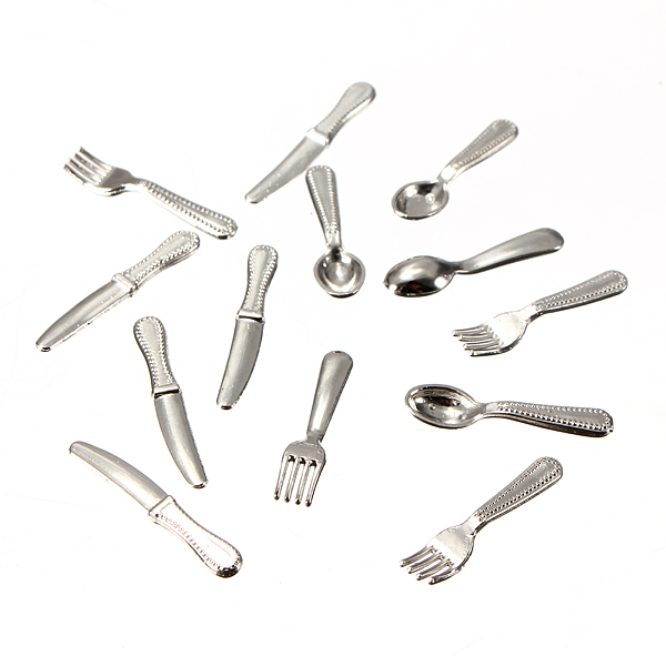 new 12pcs/set dollhouse miniature kitchen restaurant diningware classic childrens toys metal cutlery fork spoon new 12pcs/set dollhouse miniature kitchen restaurant diningware classic childrens toys metal cutlery fork spoon