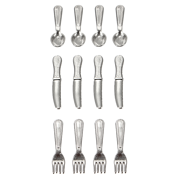 new 12pcs/set dollhouse miniature kitchen restaurant diningware classic childrens toys metal cutlery fork spoon