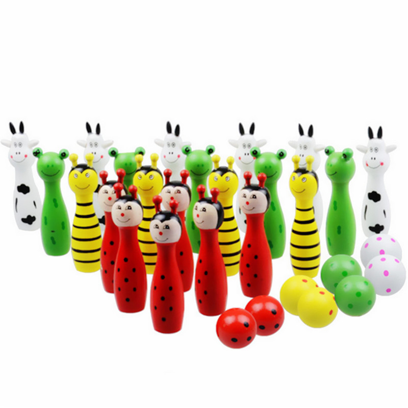 new arrival lovely mini cartoon wooden bowling ball skittle game cute animal shape for kids children toys 11.5x2.8cm 4color