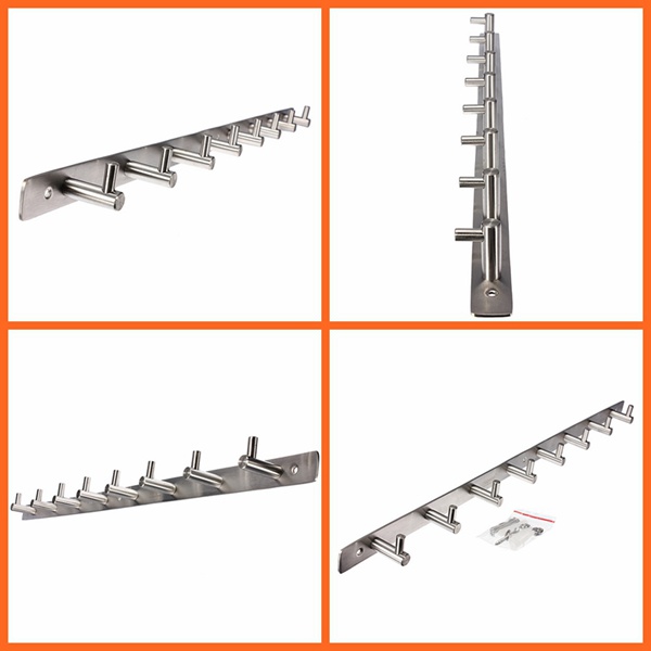 2015 high grade durable new stainless steel coat robe hat clothes towel 8 hooks wall hanger rack