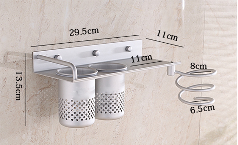 new arrival universal alumimum hair dryer storage organizer rack comb holder wall mounted stand bathroom set