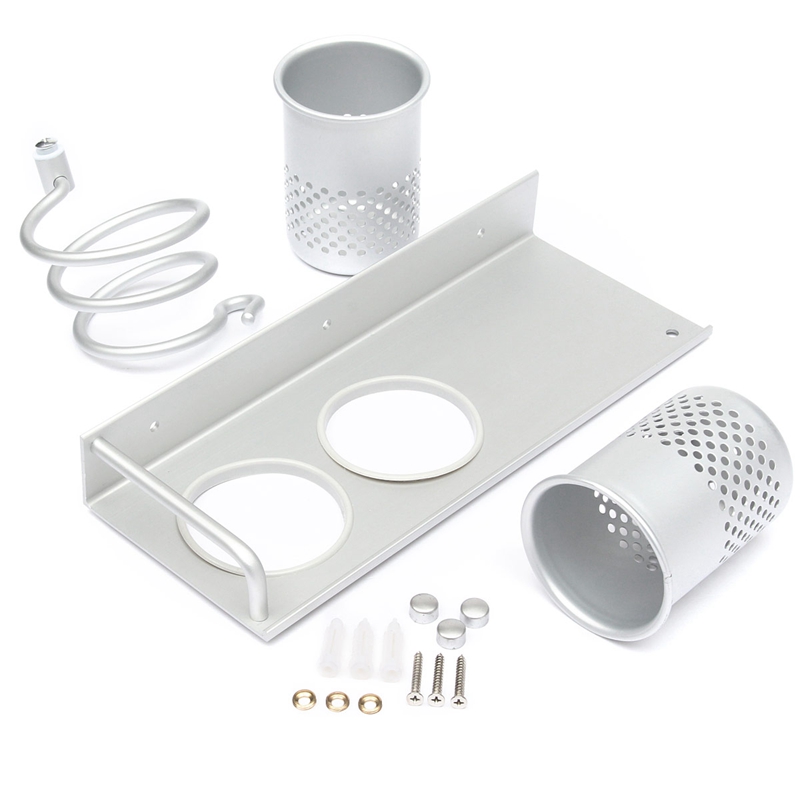 new arrival universal alumimum hair dryer storage organizer rack comb holder wall mounted stand bathroom set