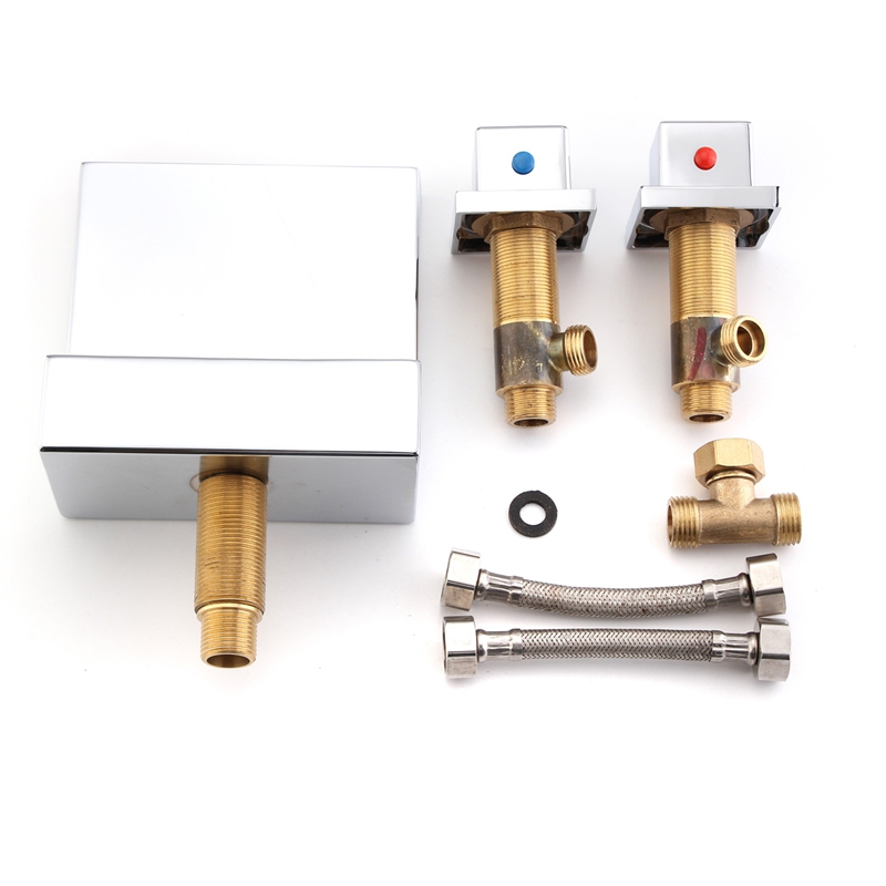 new led color changing wall mount chrome brass finish square dual handle kitchen sink led faucet mix tap