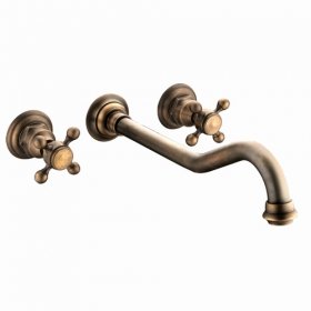 two handles antique brass wall-mount bathroom sink faucet two handles antique brass wall-mount bathroom sink faucet
