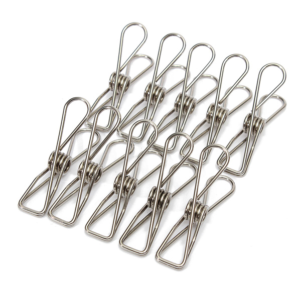 10 stainless steel spring clothes socks hanging pegs clips clamps silver laundry