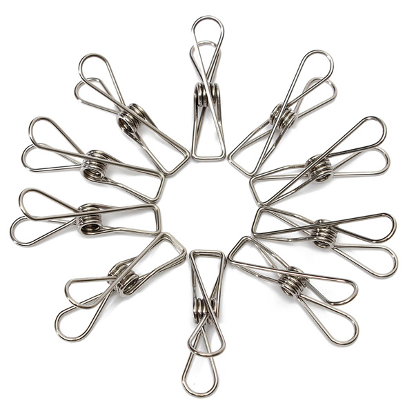 10 stainless steel spring clothes socks hanging pegs clips clamps silver laundry