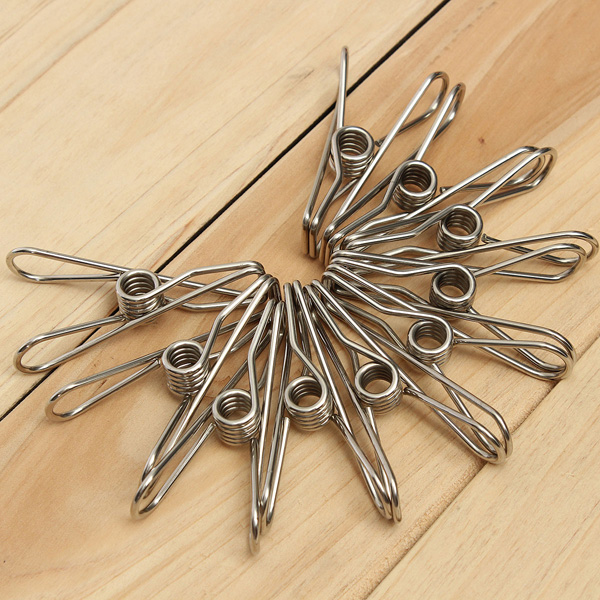 10 stainless steel spring clothes socks hanging pegs clips clamps silver laundry