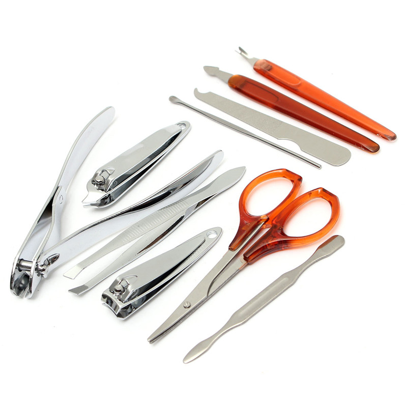 !! 10pcs nail clipper nipper cutter manicure pedicure set case kit 10 in 1 stainles