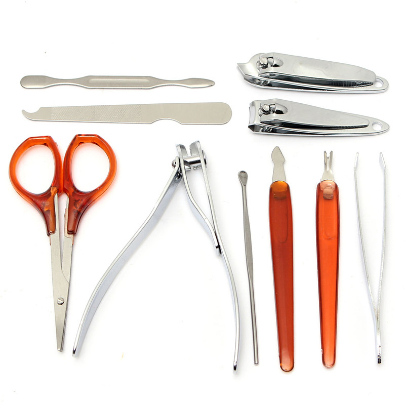 !! 10pcs nail clipper nipper cutter manicure pedicure set case kit 10 in 1 stainles