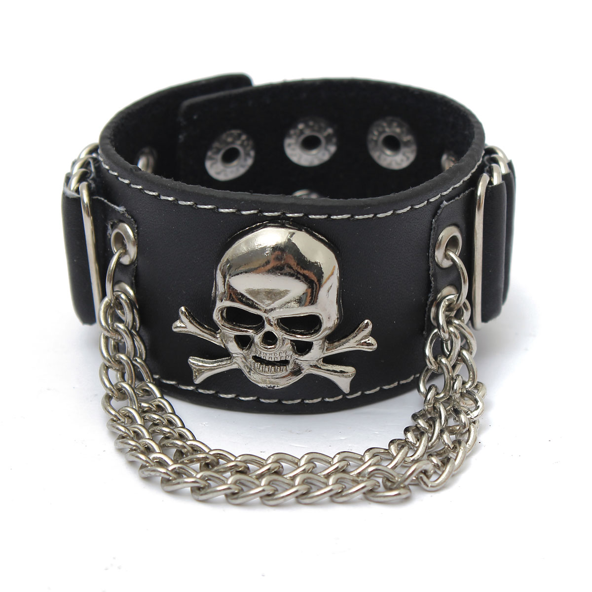 1pc black rock punk unisex wristband metal leather skull bracelet cool fashion new 1pc black rock punk unisex wristband metal leather skull bracelet cool fashion new