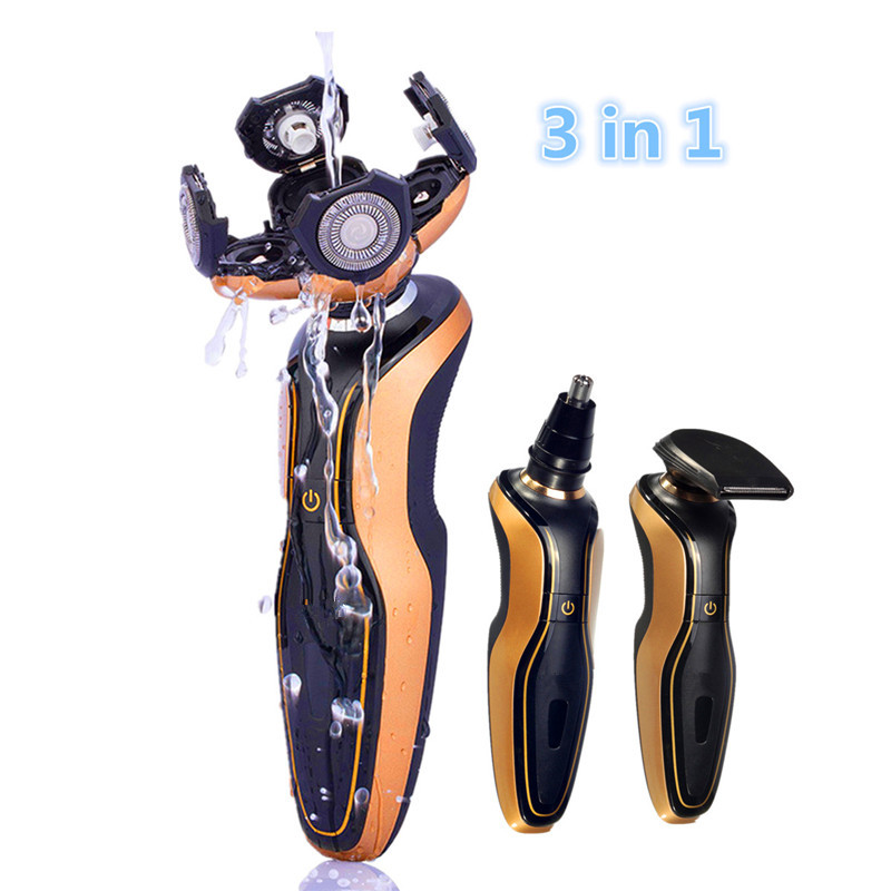 2015 fashion washable design 3 in1 men's 5d electric razor rotary shaver cordless rechargeable trimmer hair care tools