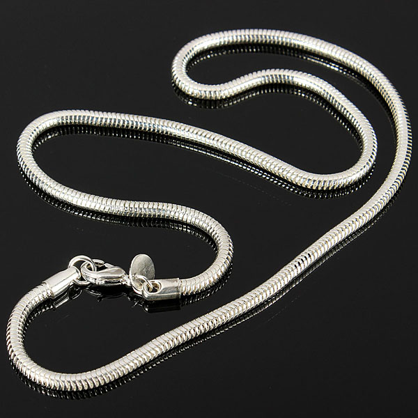 2015 new fashion simple silver plated 3mm 16inch snake chain couples necklace italian style polish jewelry for birthday gift