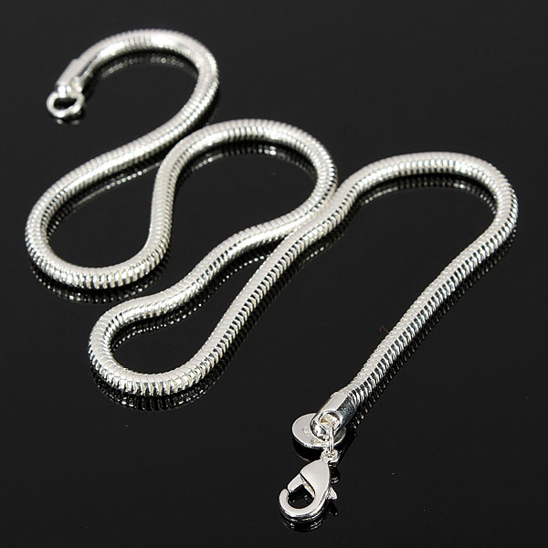 2015 new fashion simple silver plated 3mm 16inch snake chain couples necklace italian style polish jewelry for birthday gift
