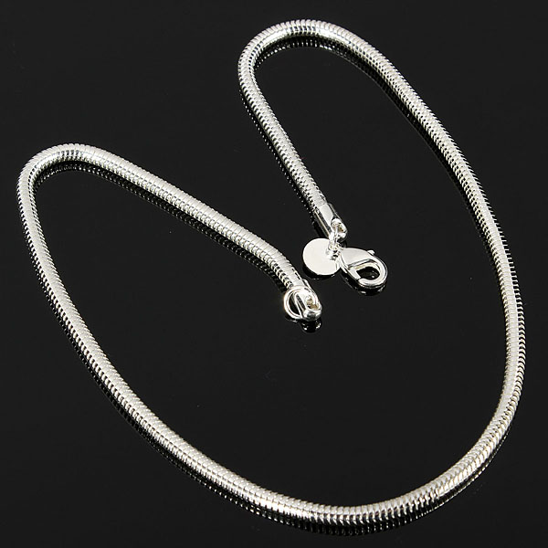 2015 new fashion simple silver plated 3mm 16inch snake chain couples necklace italian style polish jewelry for birthday gift