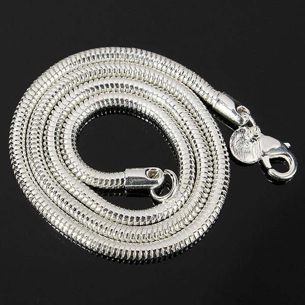 2015 new fashion simple silver plated 3mm 16inch snake chain couples necklace italian style polish jewelry for birthday gift