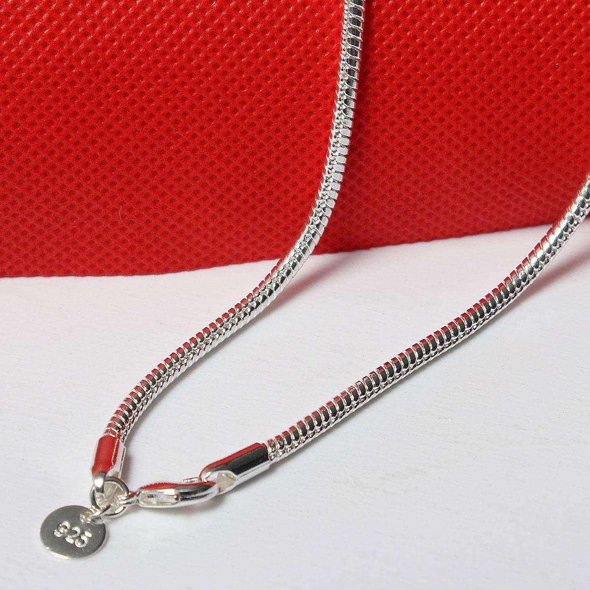 2015 new fashion simple silver plated 3mm 16inch snake chain couples necklace italian style polish jewelry for birthday gift