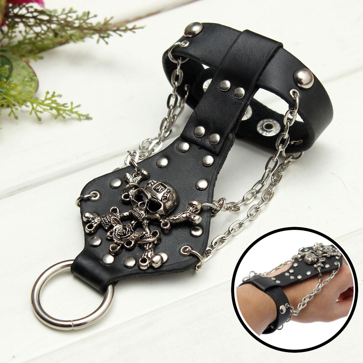 brand new 1pc black rock punk unisex wristband metal leather rose skull bracelet cool fashion brand new 1pc black rock punk unisex wristband metal leather rose skull bracelet cool fashion