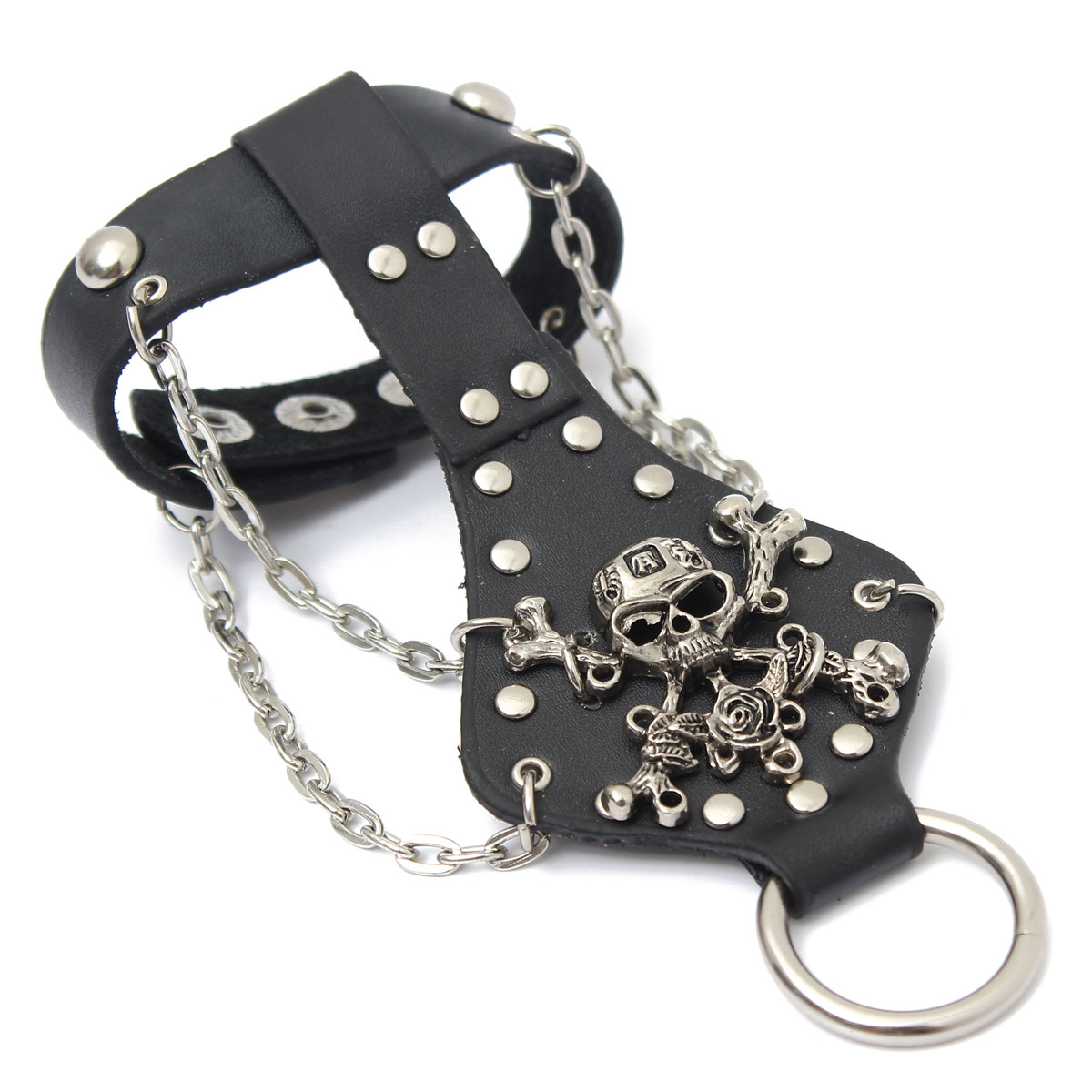brand new 1pc black rock punk unisex wristband metal leather rose skull bracelet cool fashion