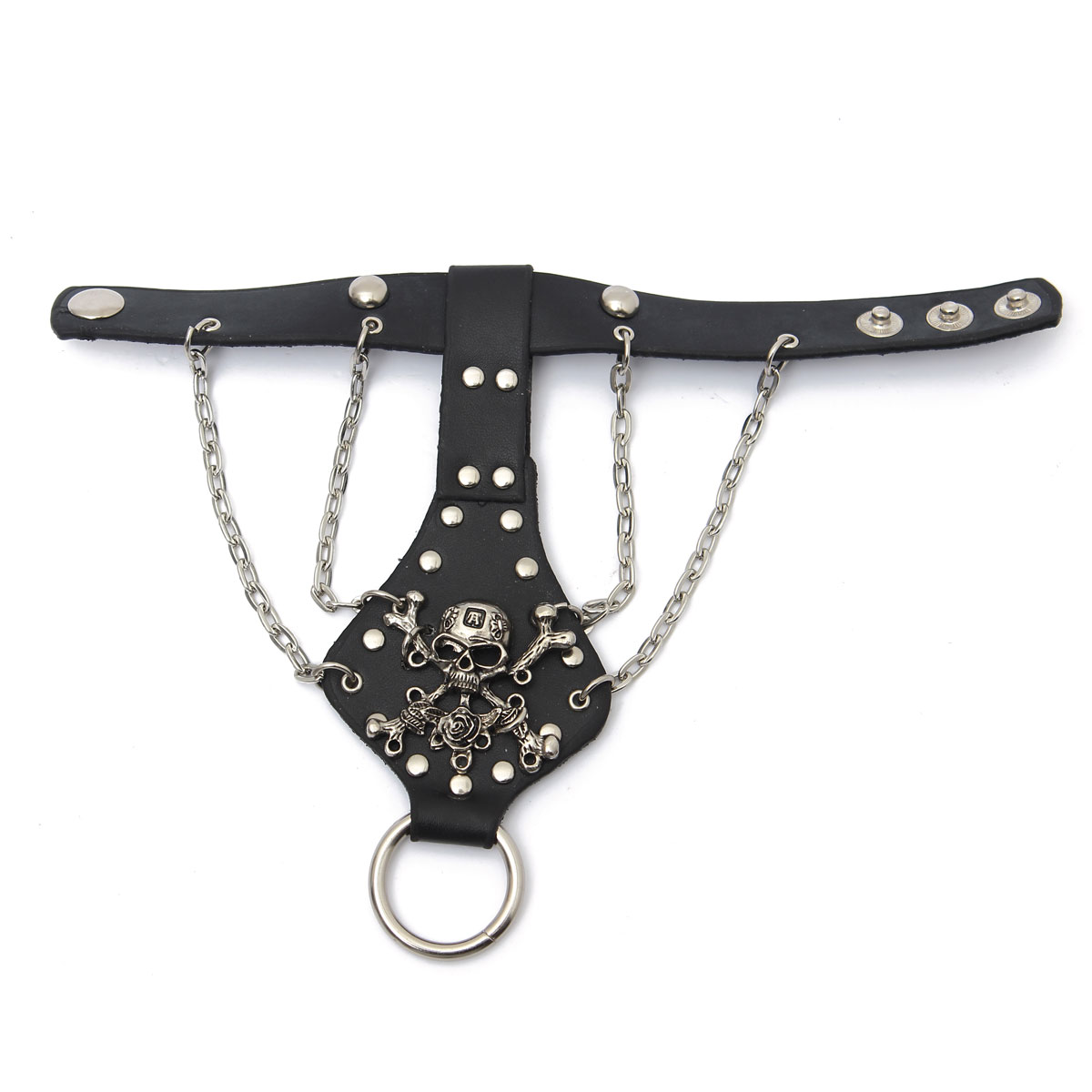 brand new 1pc black rock punk unisex wristband metal leather rose skull bracelet cool fashion