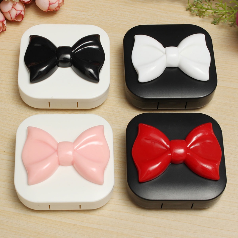 brand new square bowknot cute travel contact lens case eye care kit holder mirror box best promotion!! brand new square bowknot cute travel contact lens case eye care kit holder mirror box best promotion!!