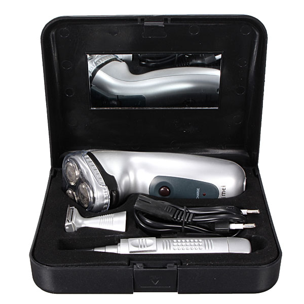 convenient fashion style mens electric rotary shaver km-3943 3 in 1 mustache/sideburn & ear/nose trimmer home travel silver