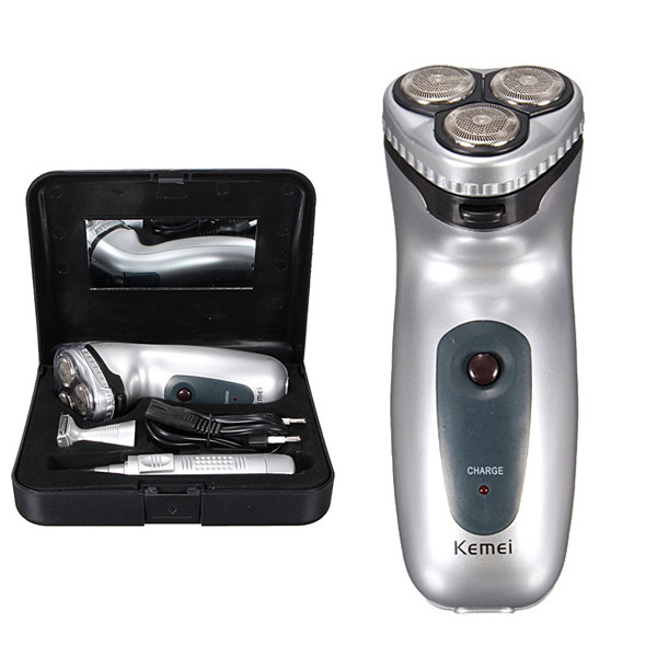 convenient fashion style mens electric rotary shaver km-3943 3 in 1 mustache/sideburn & ear/nose trimmer home travel silver