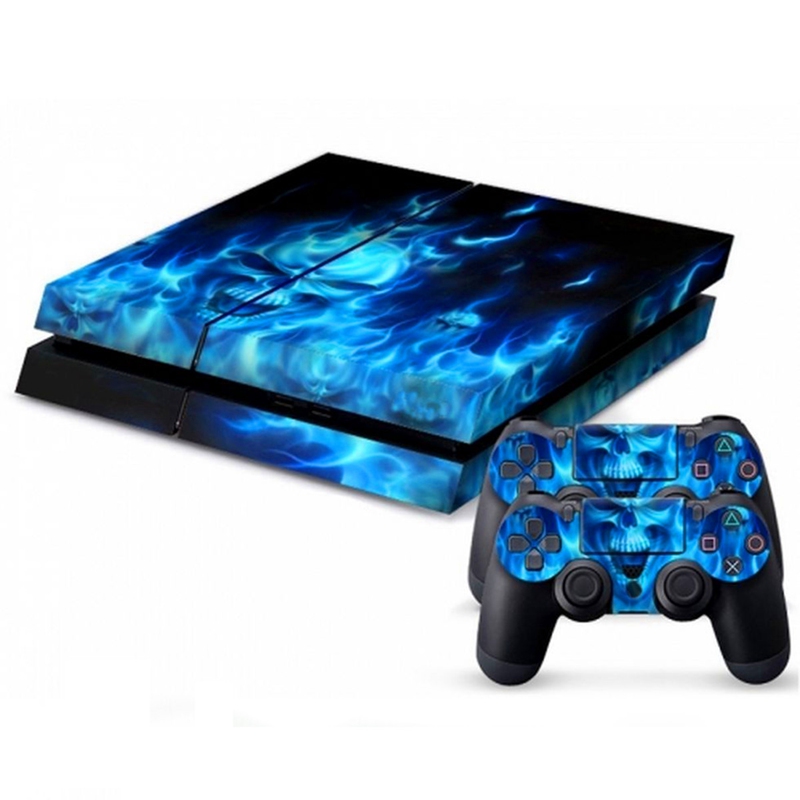 excellent qualityblue skull skin sticker cover protector for ps4 for playstation 4 console + controller vinyl decal skins covers