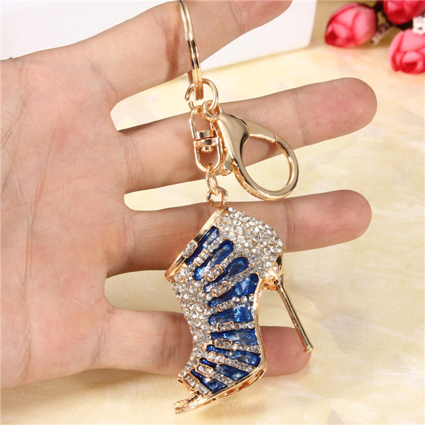 fashion design blue shoe female high heel charm lovely crystal purse bag keyring key chain gift