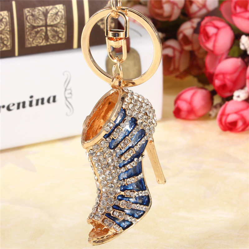 fashion design blue shoe female high heel charm lovely crystal purse bag keyring key chain gift