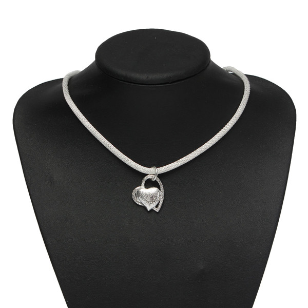 fashion new style sterling silver double heart pendant necklace chain best girls women jewelry gift