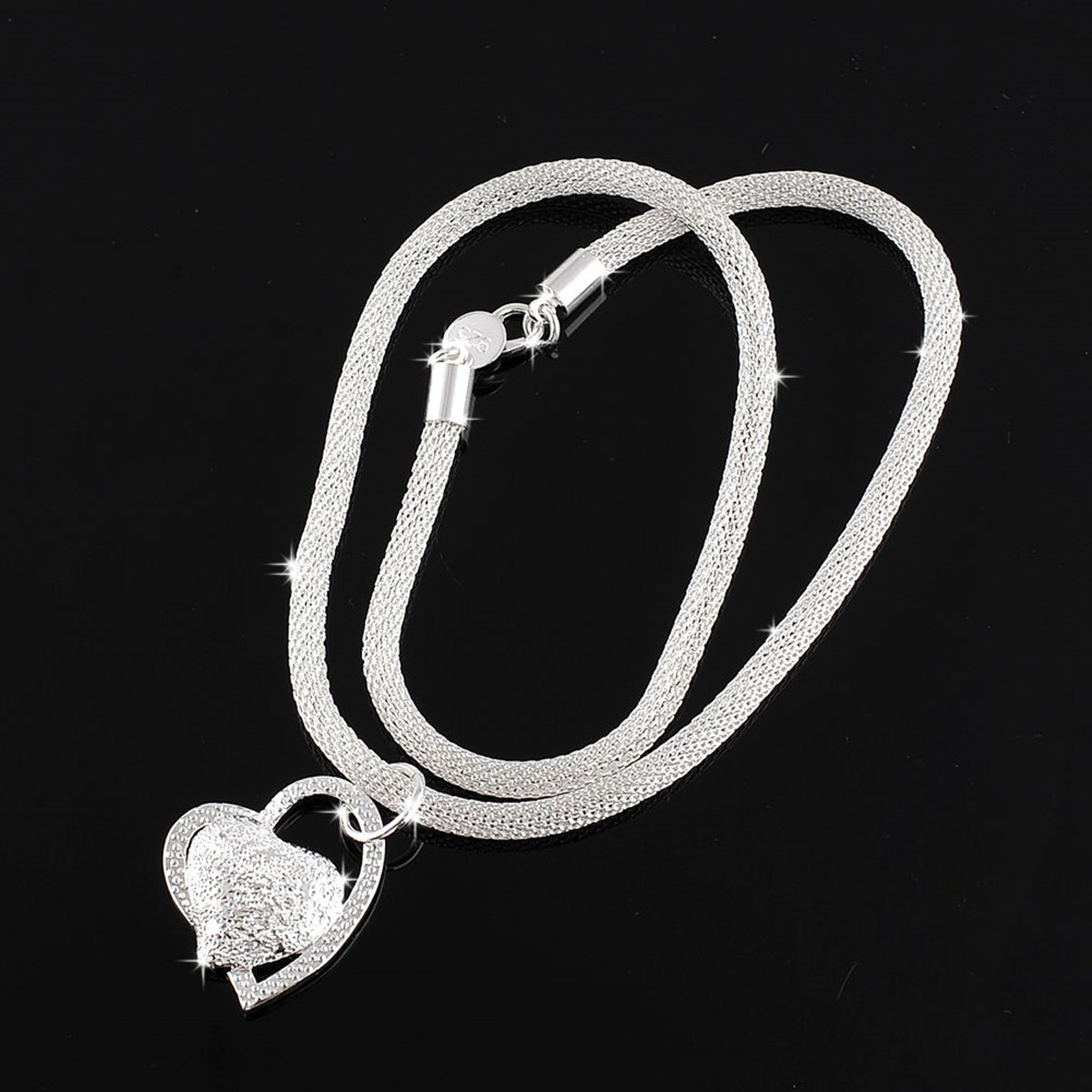 fashion new style sterling silver double heart pendant necklace chain best girls women jewelry gift