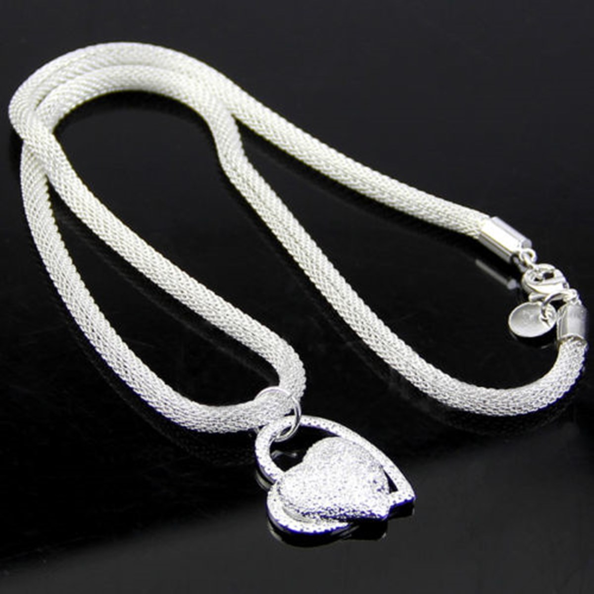 fashion new style sterling silver double heart pendant necklace chain best girls women jewelry gift