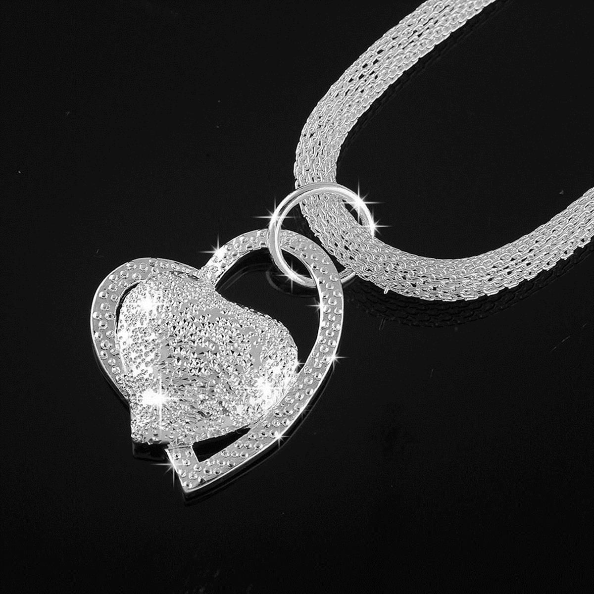 fashion new style sterling silver double heart pendant necklace chain best girls women jewelry gift