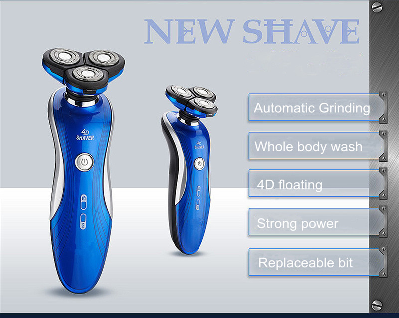 hign quality portable 4d floating head whole body washable electric shaver razor+nose haircutter+temple cutter blue