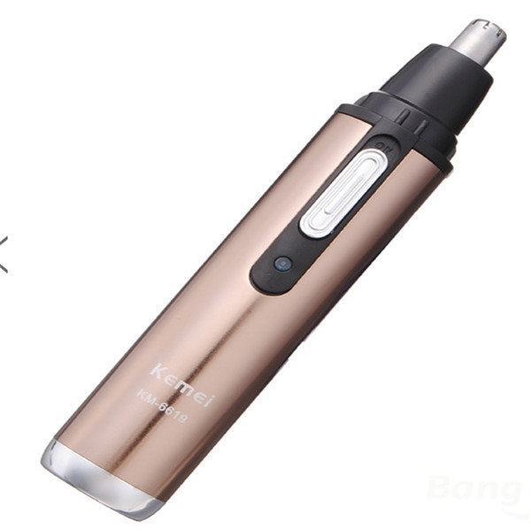 hign quality simple design portable safely kemei km-6619 rechargeable nose & ear hair removal trimmer home travel champagne