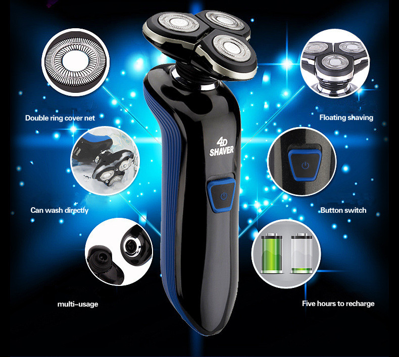 modern design and easy usage 4d men rechargeable washable cordless rotary electric shaver hair mustache razor excellent quality