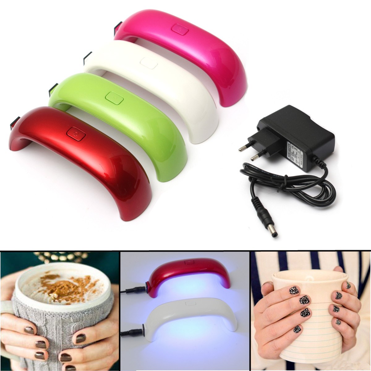 new 4 color mini portable 9w led uv gel nail polish nail dryer lamp machine eu plug bridge shaped art light