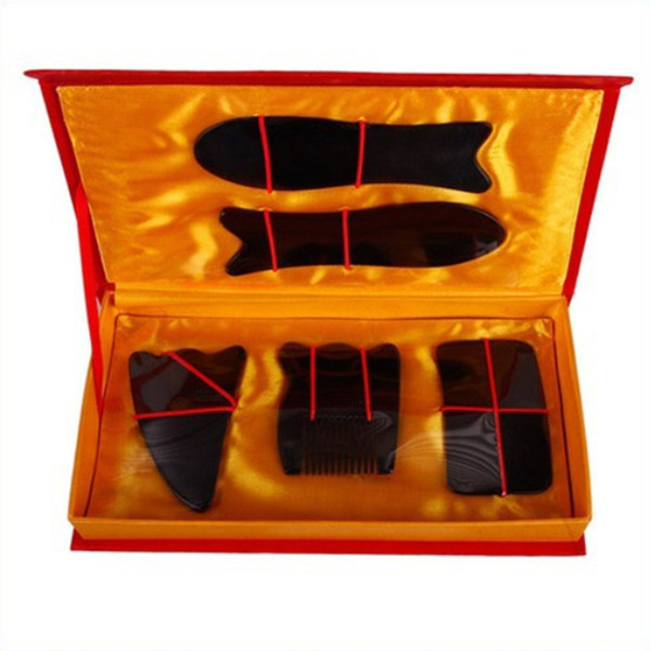 new 5pcs portable chinese traditional gua sha acupuncture massage natural tool set guasha natural face body health care black