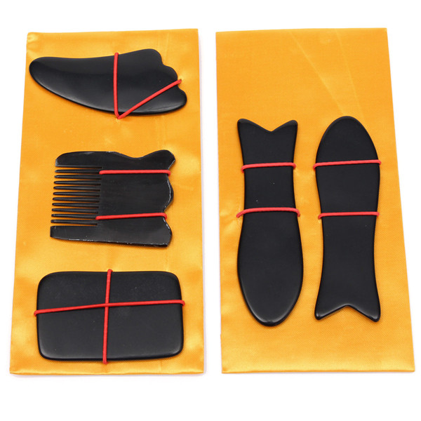 new 5pcs portable chinese traditional gua sha acupuncture massage natural tool set guasha natural face body health care black