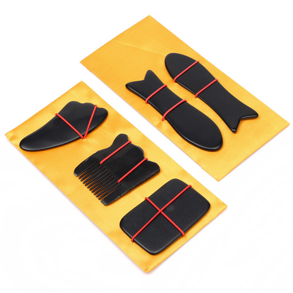 new 5pcs portable chinese traditional gua sha acupuncture massage natural tool set guasha natural face body health care black