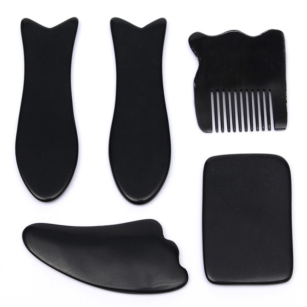 new 5pcs portable chinese traditional gua sha acupuncture massage natural tool set guasha natural face body health care black