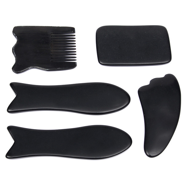 new 5pcs portable chinese traditional gua sha acupuncture massage natural tool set guasha natural face body health care black