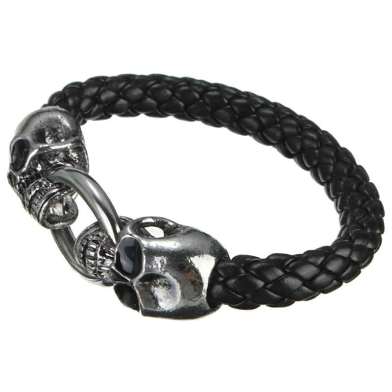 new arrival fashion trendy mens black tone skeleton skull stainless steel leather bracelet great gift new arrival fashion trendy mens black tone skeleton skull stainless steel leather bracelet great gift